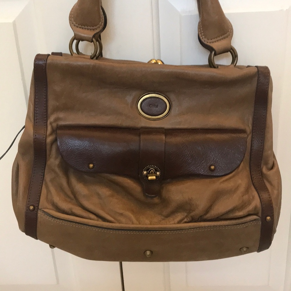 Chloe Satchel Handbag- Tan & Dark Brown